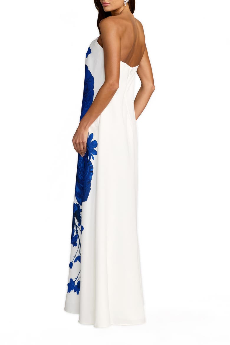 Floral Printed Crepe Strapless Trapeze Gown, Alternate, color, White Multi