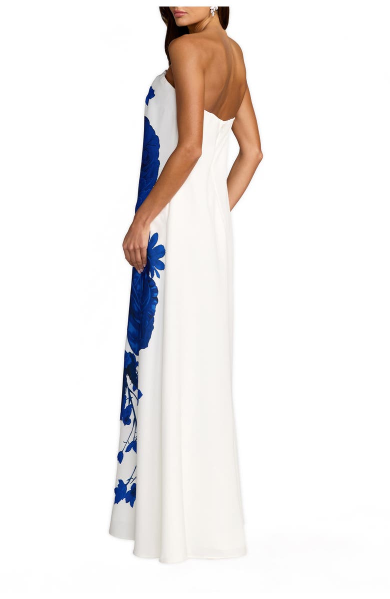 Mac Duggal Floral Printed Crepe Strapless Trapeze Gown, Alternate, color, White Multi