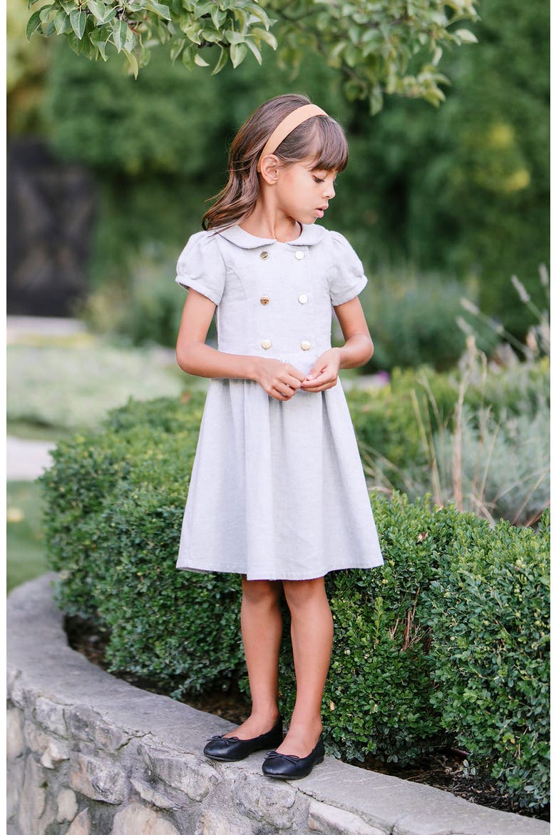 Kids' Organic Double Breasted Flannel Dress with Collar, Alternate, color, Gray Heather Flannel