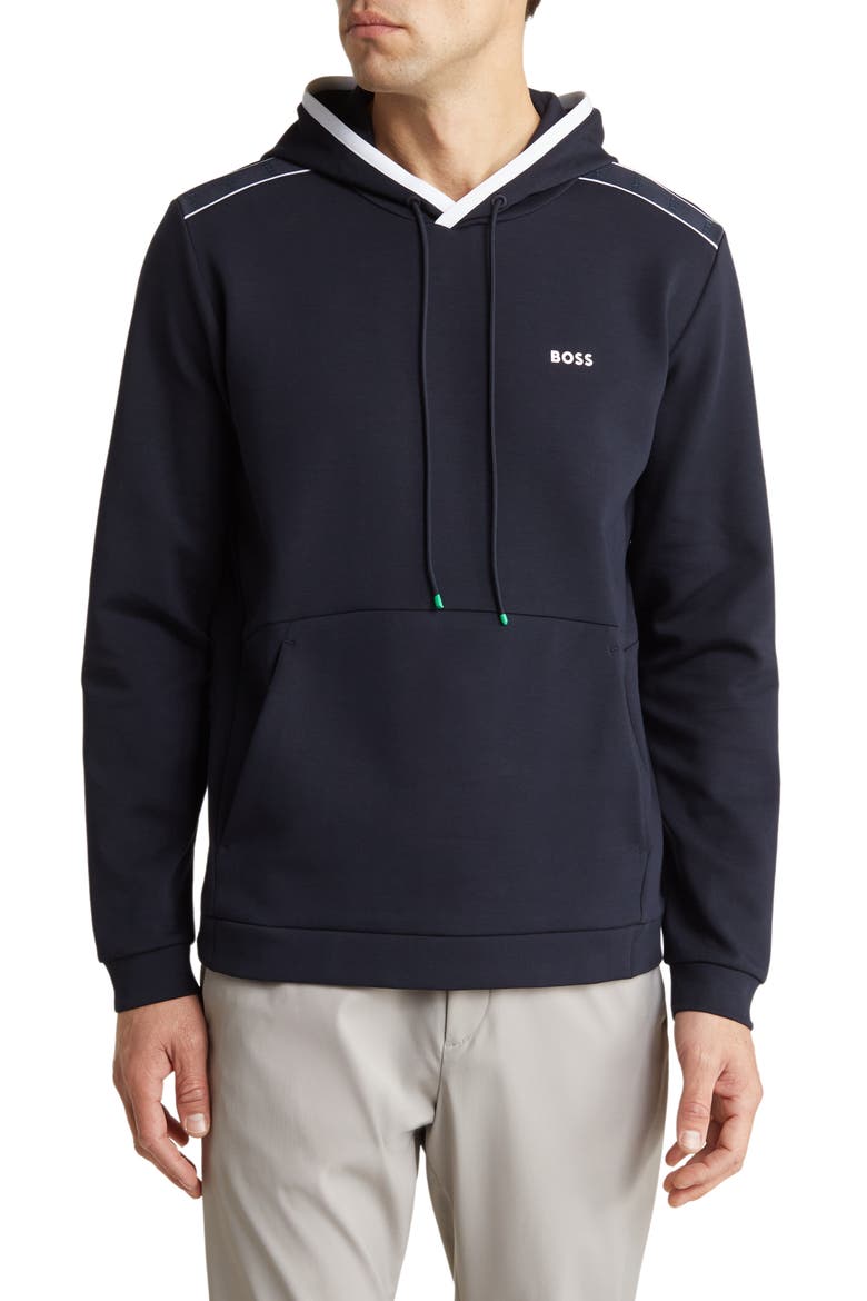 Soody Colorblock Logo Graphic Hoodie, Main, color, DARK BLUE