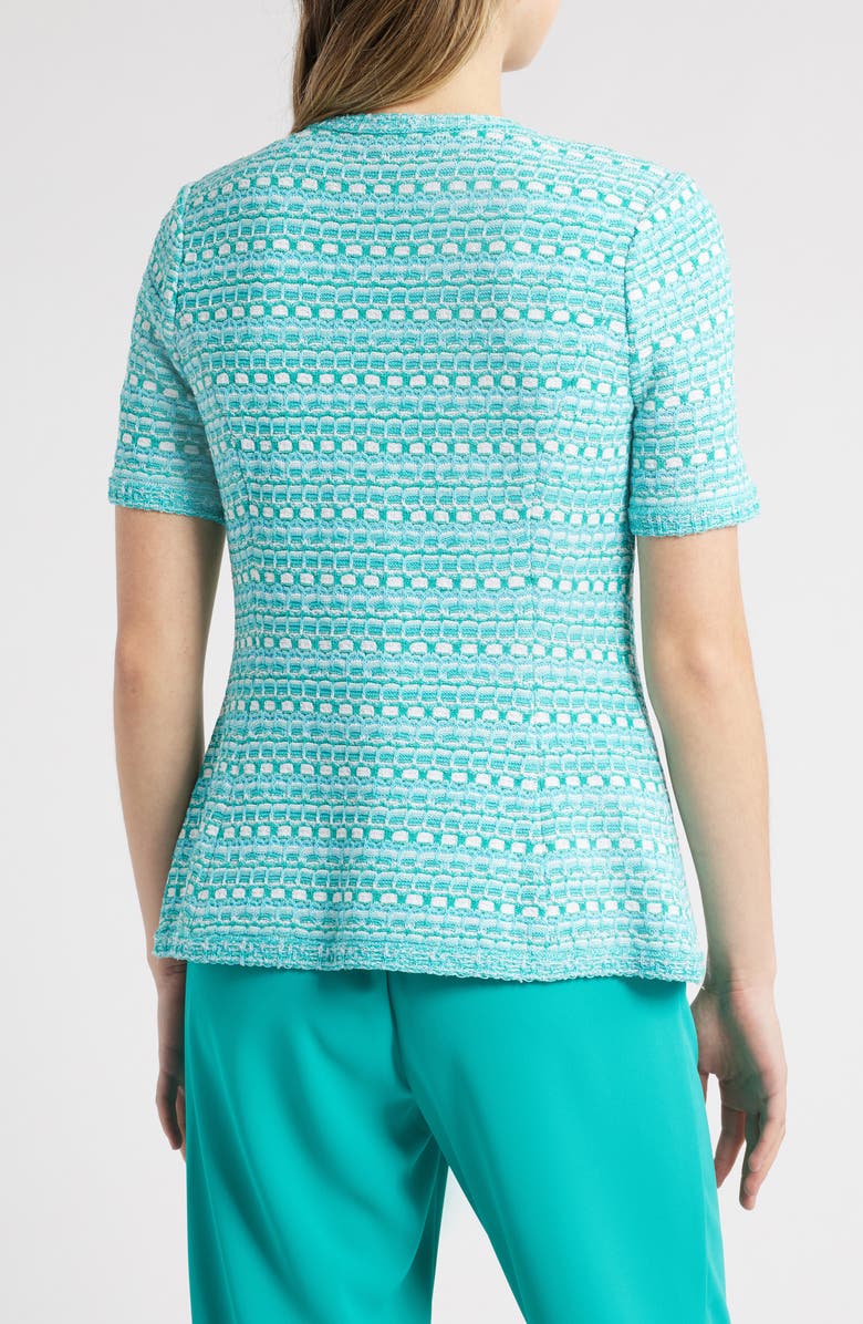 Ming Wang Mixed Stitch Short Sleeve Cardigan, Alternate, color, Emerald Awe/ Calypso Blue