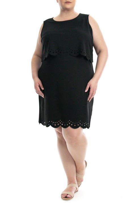 Laser Cutout Popover Crepe Dress (Plus)