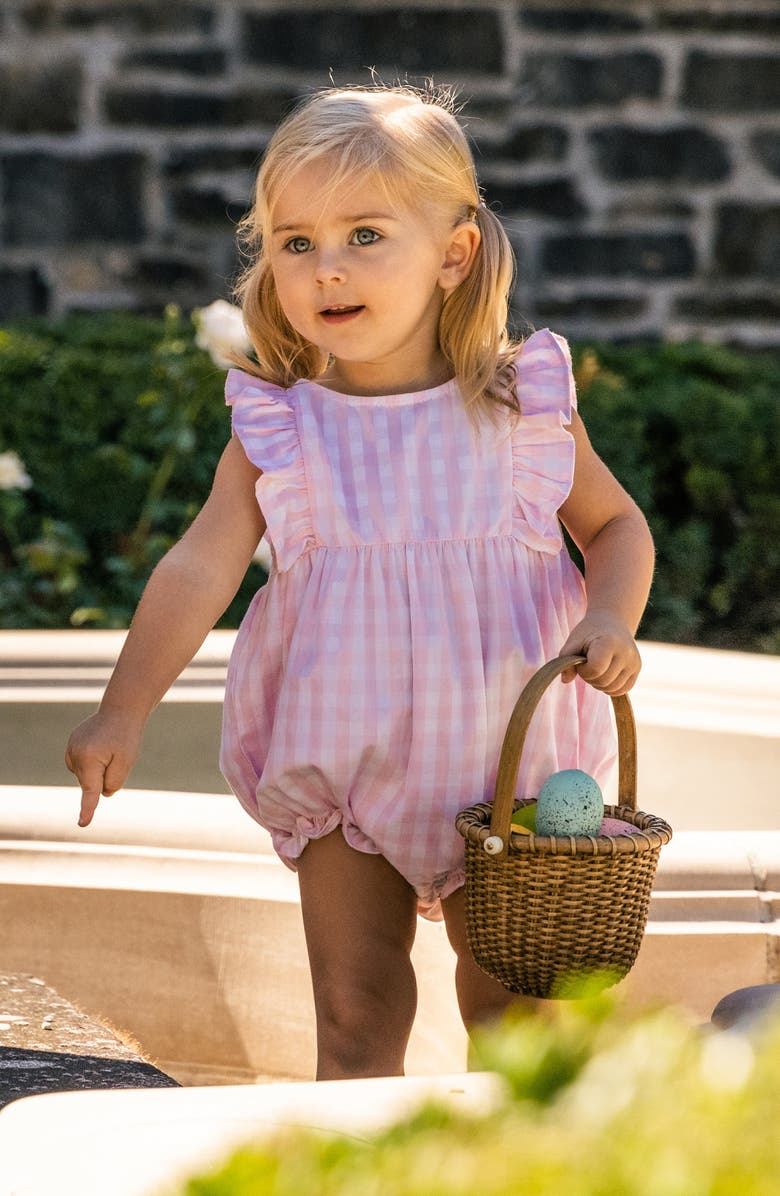 Petite Plume Gingham Ruffle Romper, Alternate, color, 
