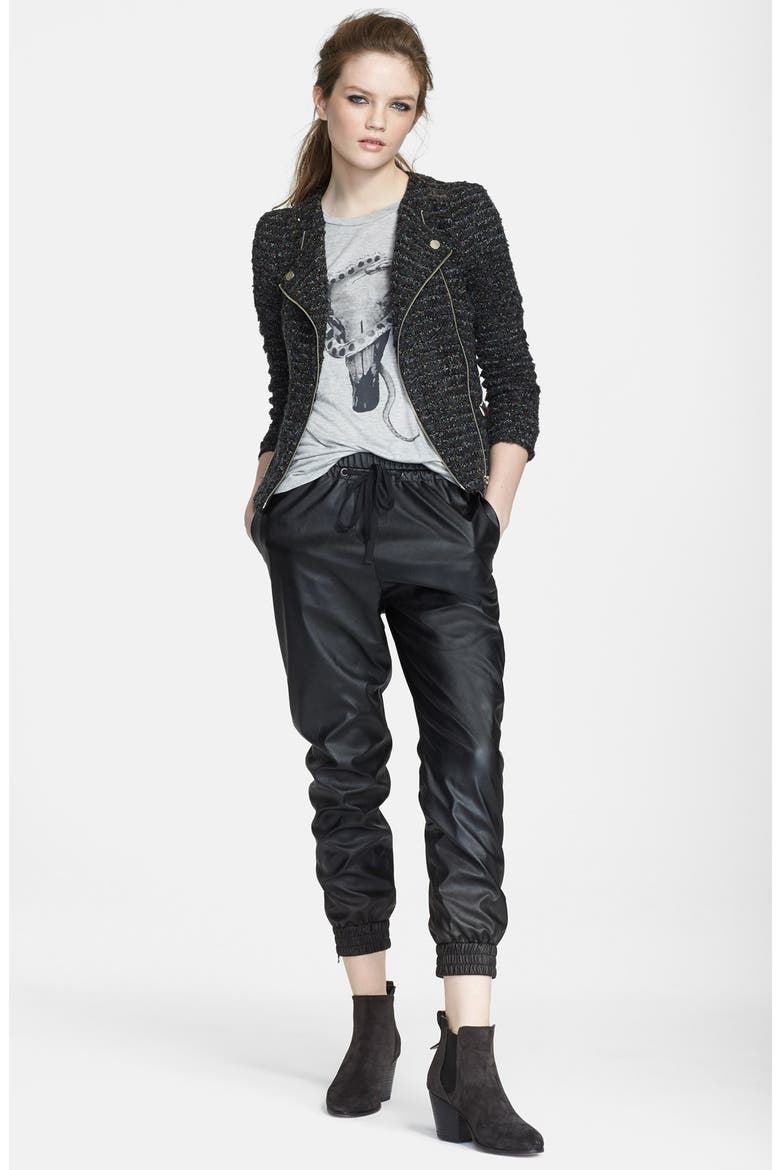 'Carly' Metallic Tweed Moto Jacket, Alternate, color, CHARCOAL