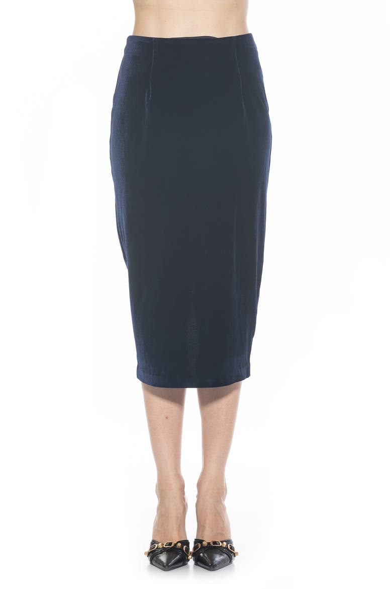 Jayden Velvet Midi Skirt, Main, color, NAVY