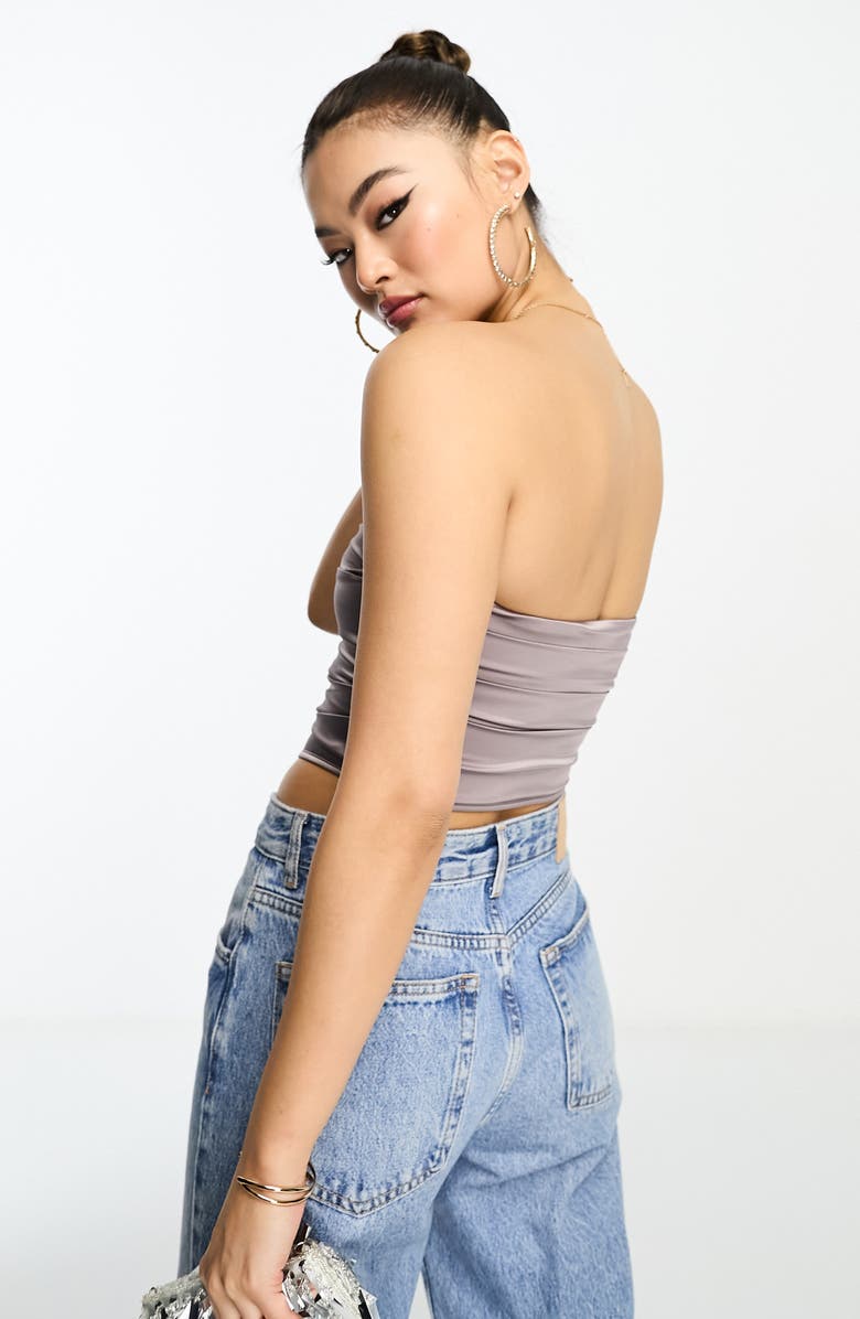 ASOS DESIGN Satin Corset Top, Alternate, color, Grey