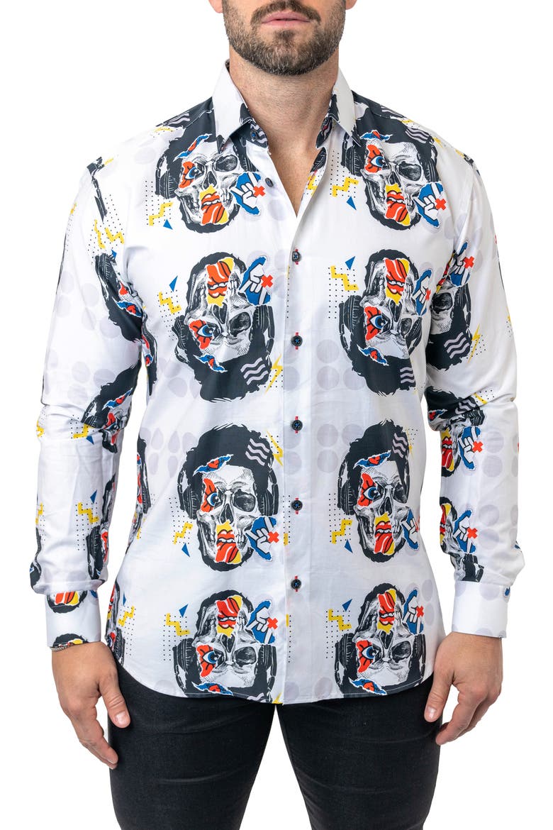 Fibonacci Stretchskullpuppet Performance Button-Up Shirt, Main, color, WHITE