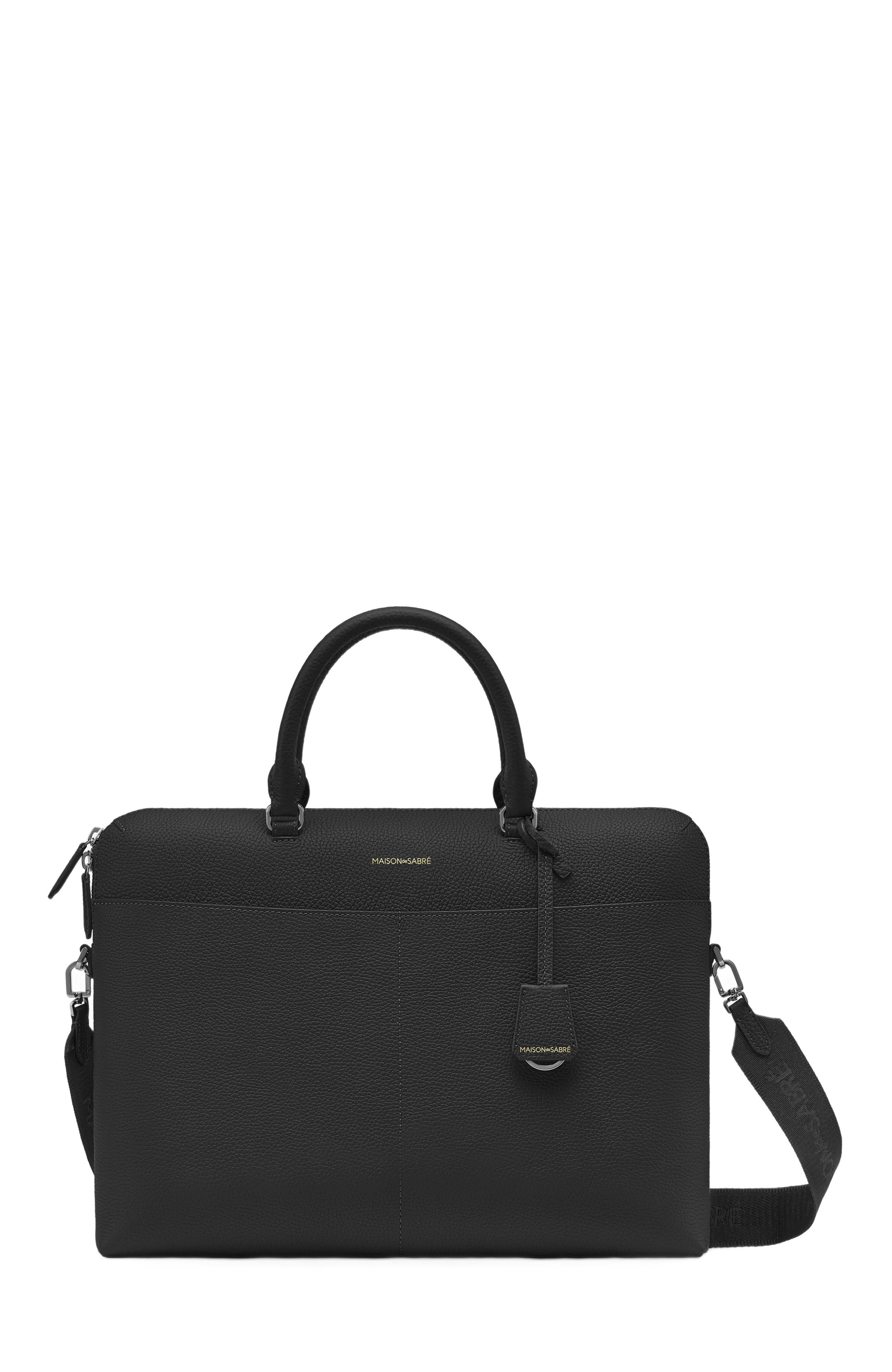 MAISON de SABRÉ Leather Laptop Bag, Alternate, color, Black Caviar