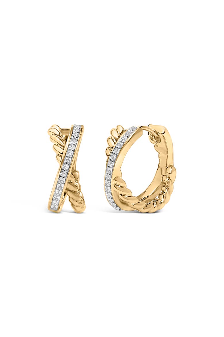 14K Yellow Gold Plated Sterling Silver 1/5 Cttw Diamond Twisted Design Hoop Earrings, Main, color, Yellow Gold over Silver