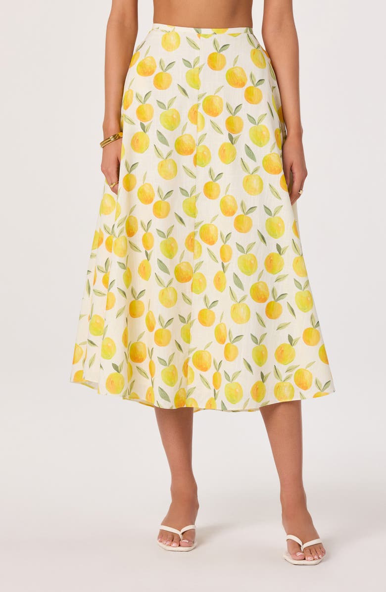 ASTR the Label Myria Lemon Print Midi Skirt, Main, color, Lemon Print