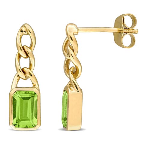 Gemstone Octagon Link Drop Earrings 10K