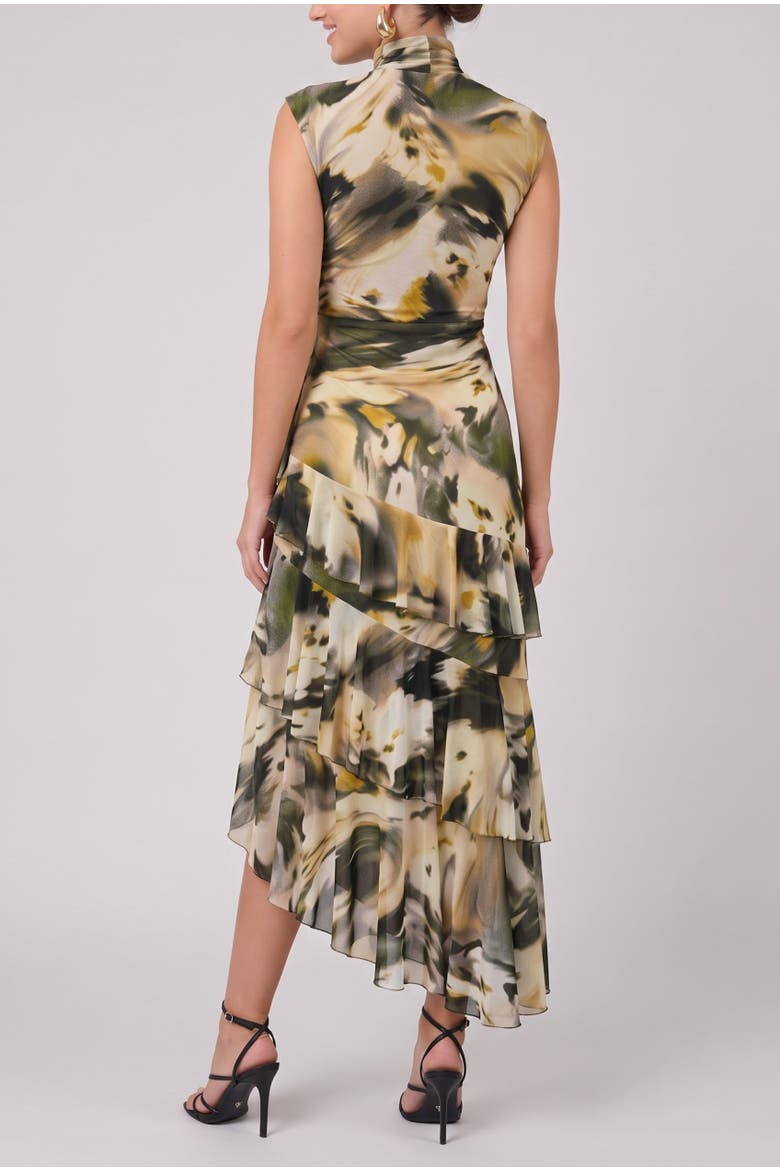 Paris Mock-Neck Asymmetrical Midi Dress, Alternate, color, Ecru Olive Marble