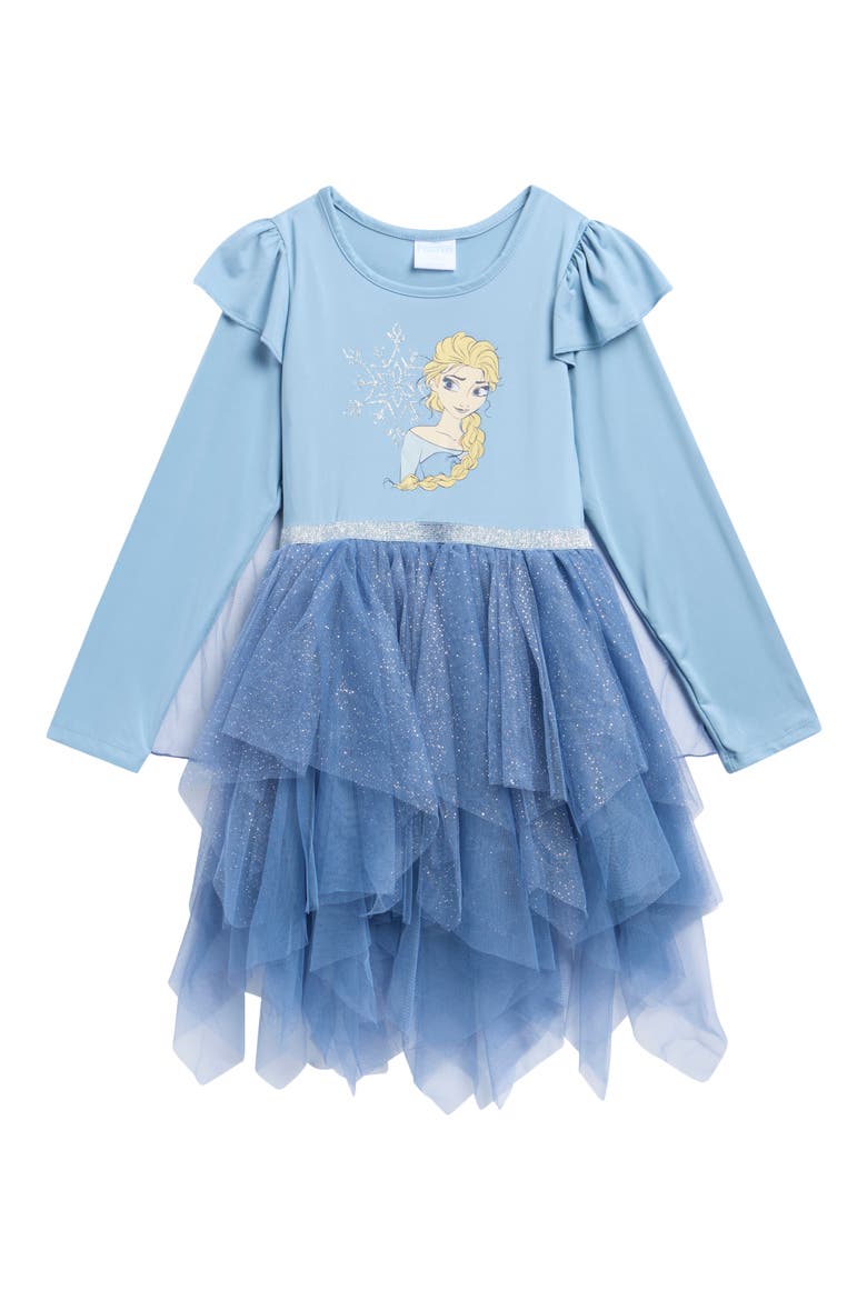 Kids' Frozen Ballerina Ruffle Long Sleeve Tutu Party Dress, Main, color, DUSTY BLUE