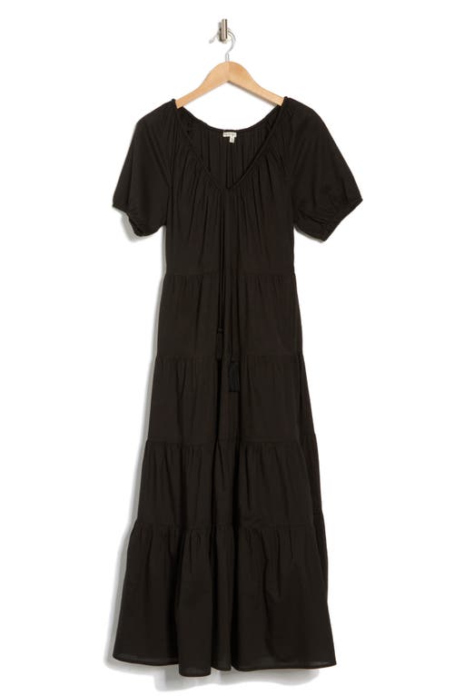 Maisie Short Sleeve Tiered Cotton Midi Dress In Black