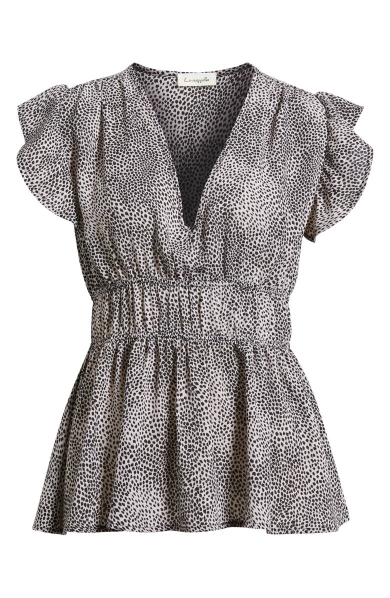 Loveappella Empire Waist Flutter Sleeve Top, Alternate, color, Ivory/ Black