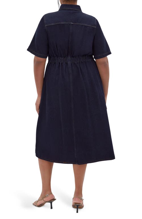 City Chic Jade Denim Shirtdress In Dark Denim