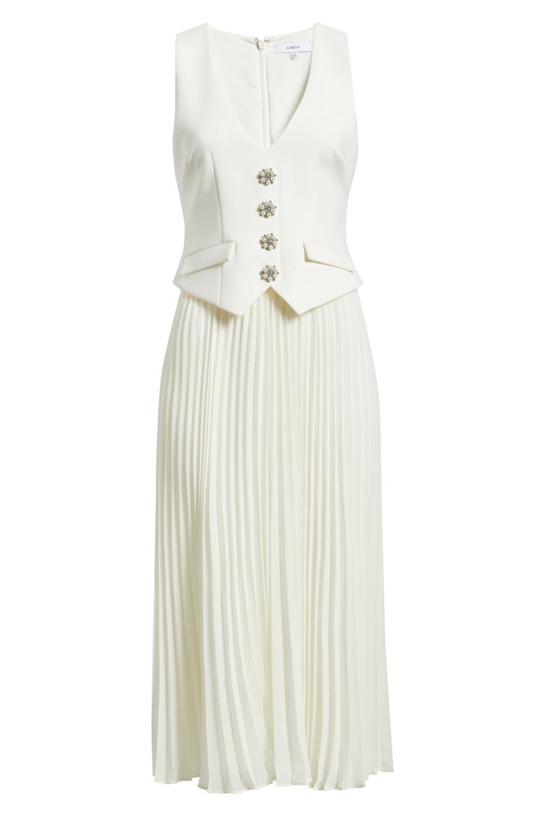 Myla Mixed Media Pleated Dress, Alternate, color, WHITE