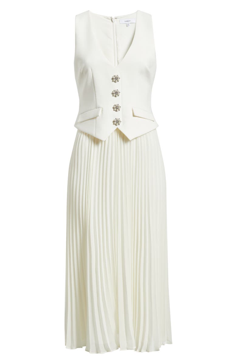 LIKELY Myla Mixed Media Pleated Dress, Alternate, color, White