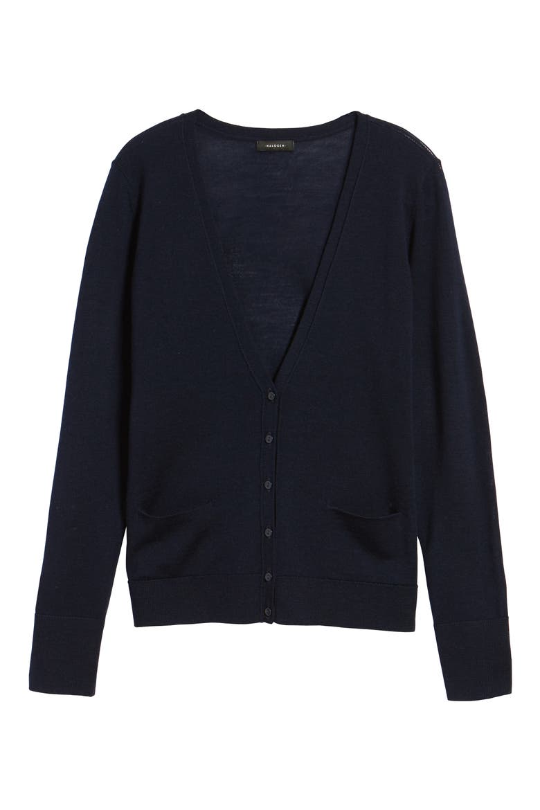V-Neck Merino Wool Cardigan, Alternate, color, NAVY PEACOAT