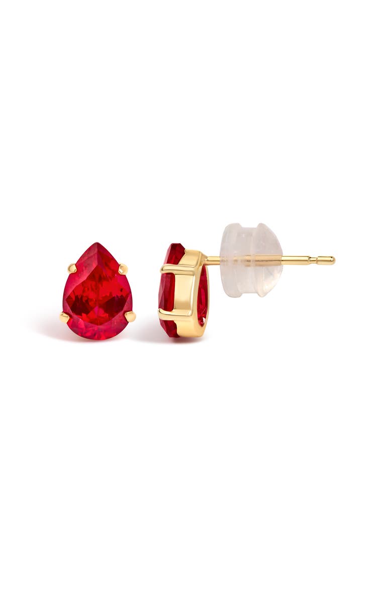 18K Yellow Gold 5X7 MM Created Pear Ruby Solitaire Stud Earrings, Alternate, color, Yellow Gold