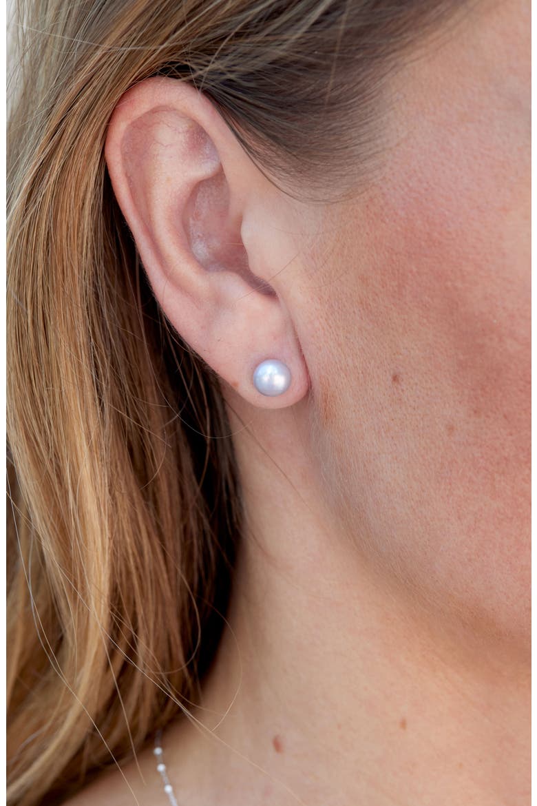 Set of Five CZ & 7-8mm Freshwater Pearl Jacket Stud Earrings, Alternate, color, WHITE GOLD