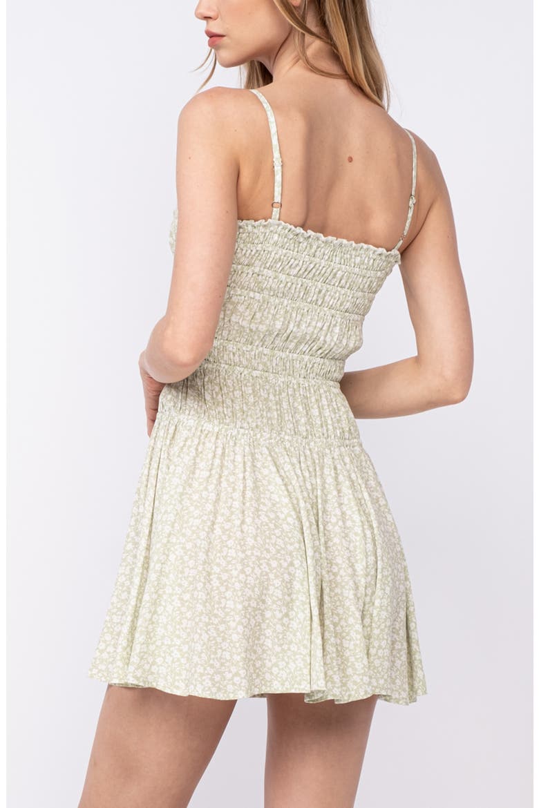 Ditsy Floral Shirred Fit & Flare Minidress, Alternate, color, GREEN