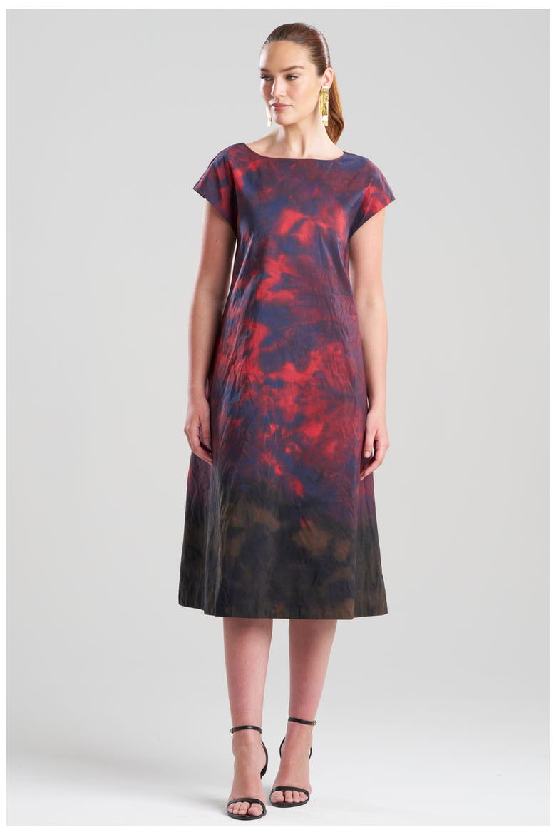 Niji Tie Dye Taffeta Trapeze Dress, Main, color, RED