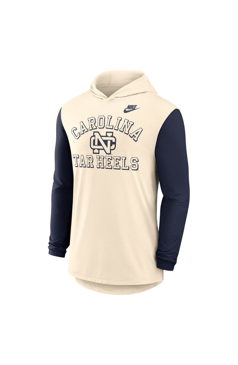 Nike Men's Nike Natural/Navy North Carolina Tar Heels Legacy Color-Block Tri-Blend Performance Long Sleeve Hoodie T-Shirt, Alternate, color,
