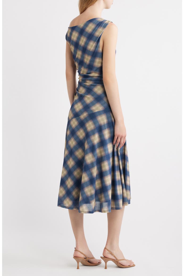Delores Off the Shoulder Midi Dress, Alternate, color, NAVY SAGE PLAID