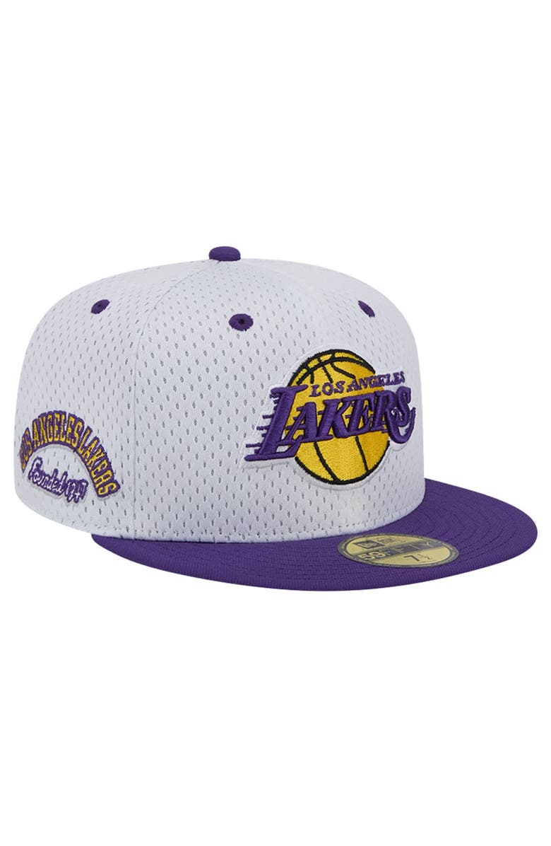 New Era Men's New Era White/Purple Los Angeles Lakers Throwback 2Tone 59FIFTY Fitted Hat, Main, color, 