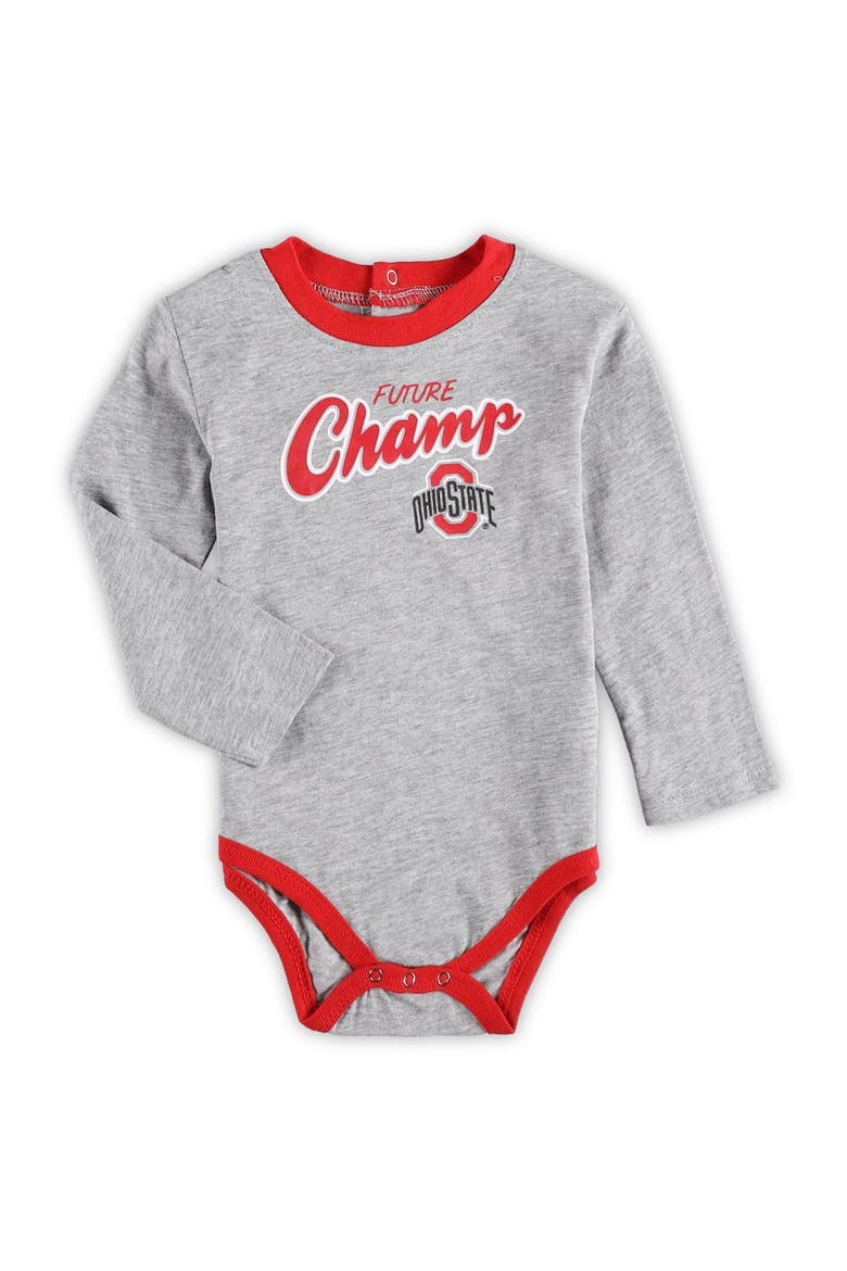 Infant Heathered Gray/Scarlet Ohio State Buckeyes Little Kicker Long Sleeve Bodysuit and Sweatpants Set, Alternate, color, Heather Gray
