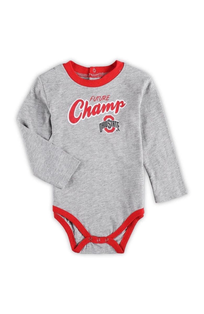 Outerstuff Infant Heathered Gray/Scarlet Ohio State Buckeyes Little Kicker Long Sleeve Bodysuit and Sweatpants Set, Alternate, color,