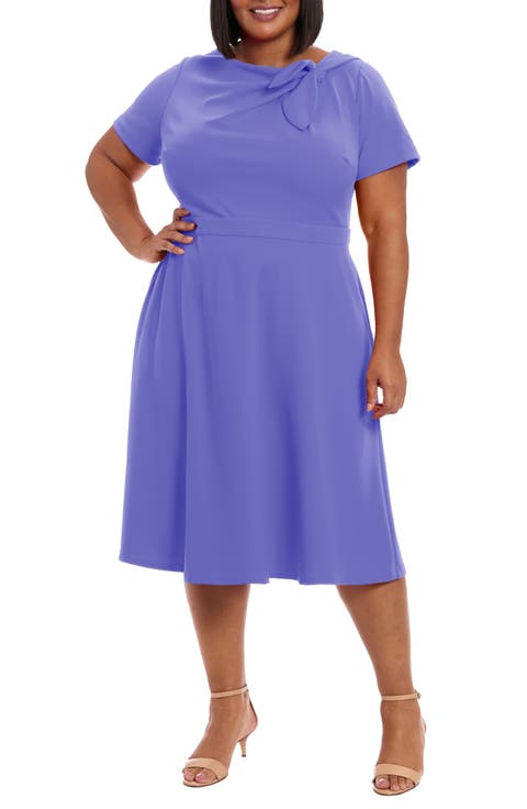 Tie Neck Fit & Flare Midi Dress (Plus)