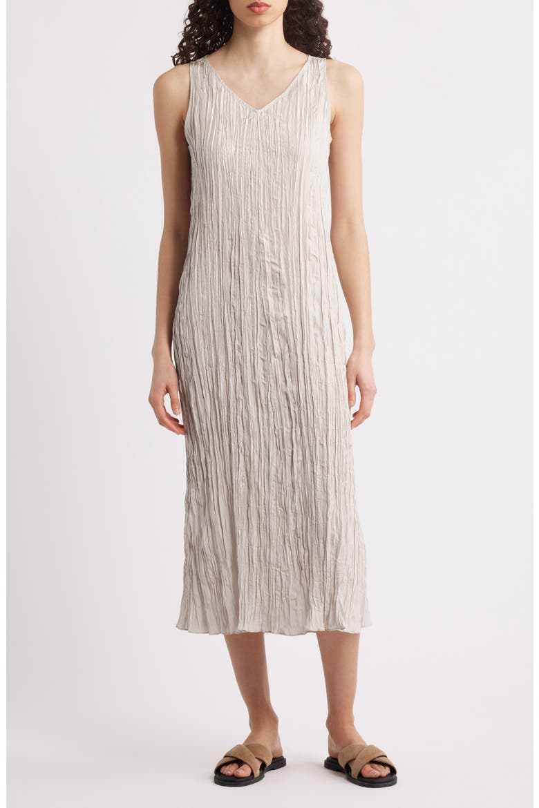 Pleated Silk Midi Dress, Main, color, CHALK