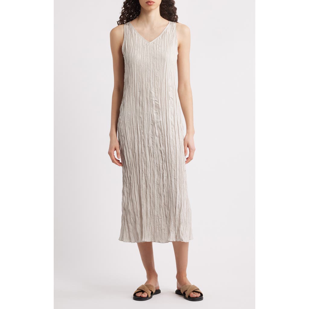Eileen Fisher Pleated Silk Midi Dress In Gray