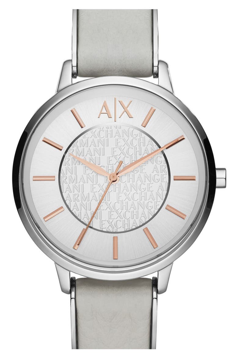Leather Strap Watch, 38mm, Main, color, PALE GREY/ SILVER