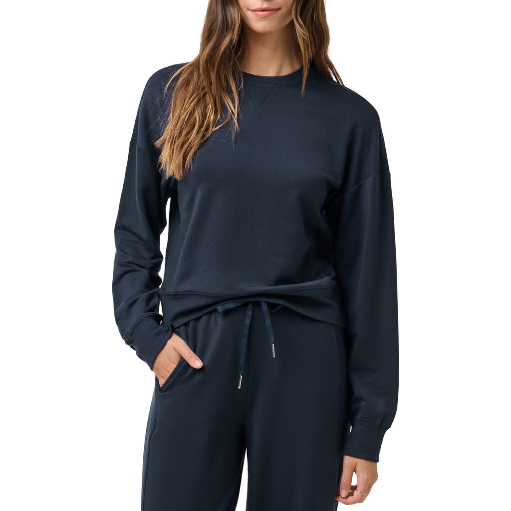 Travismathew Cloud Terry Crewneck Pullover In Navy Blazer In Blue