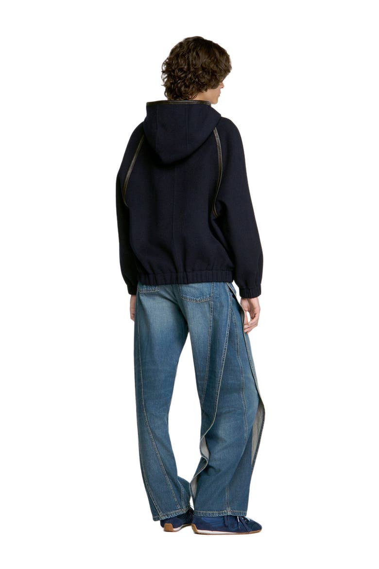Hooded wool and leather coat, Alternate, color, Navy blue