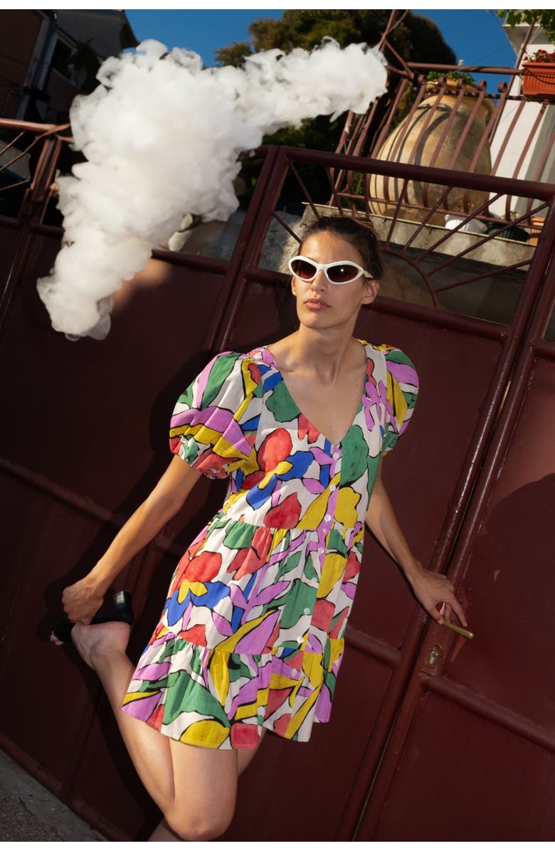 Untitled in Motion Lulani Puff-Sleeve Floral Mini Dress, Alternate, color, Solas