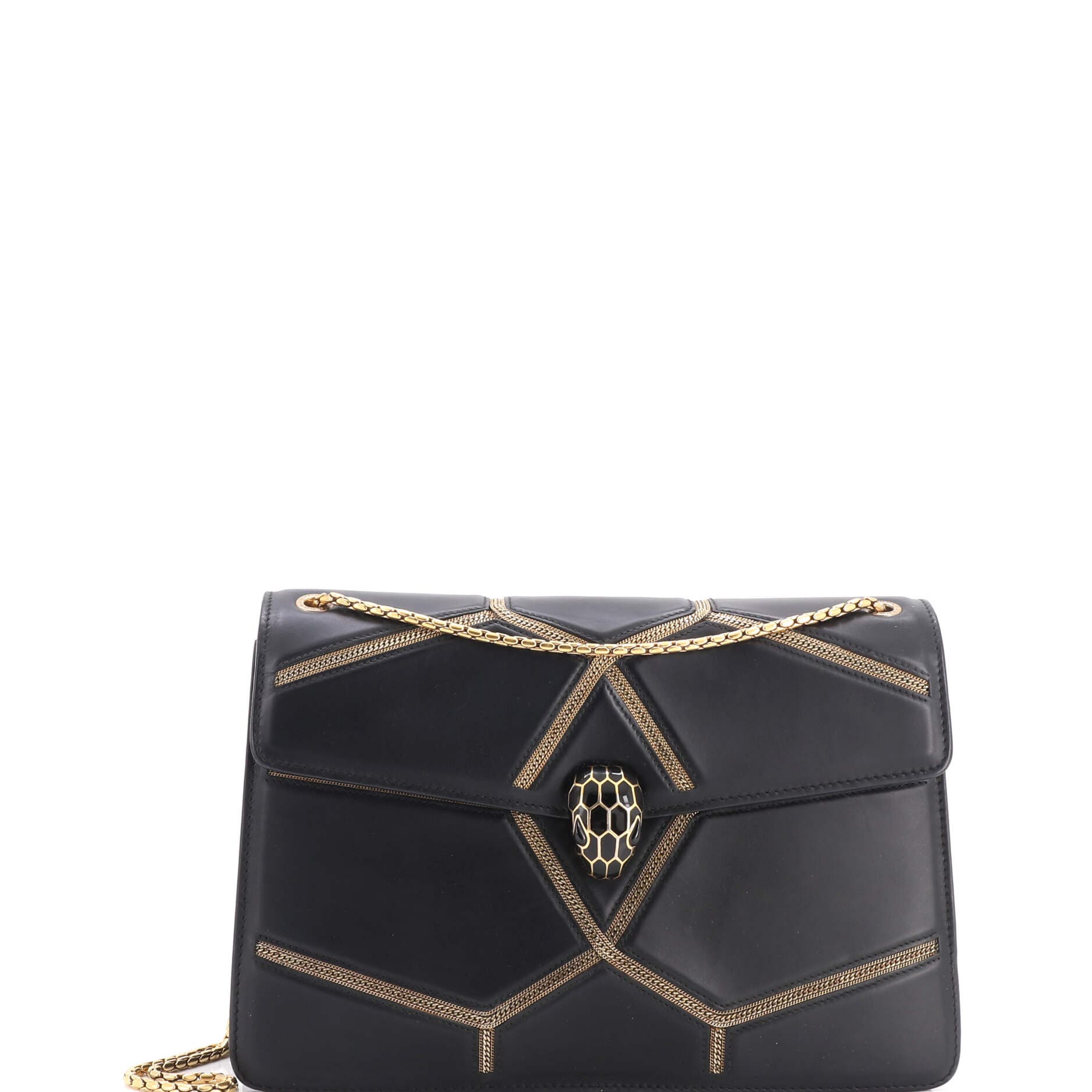 Glam Rebel Serpenti Forever Shoulder Bag Chain Embellished Quilted Leather Medium, Main, color, Black