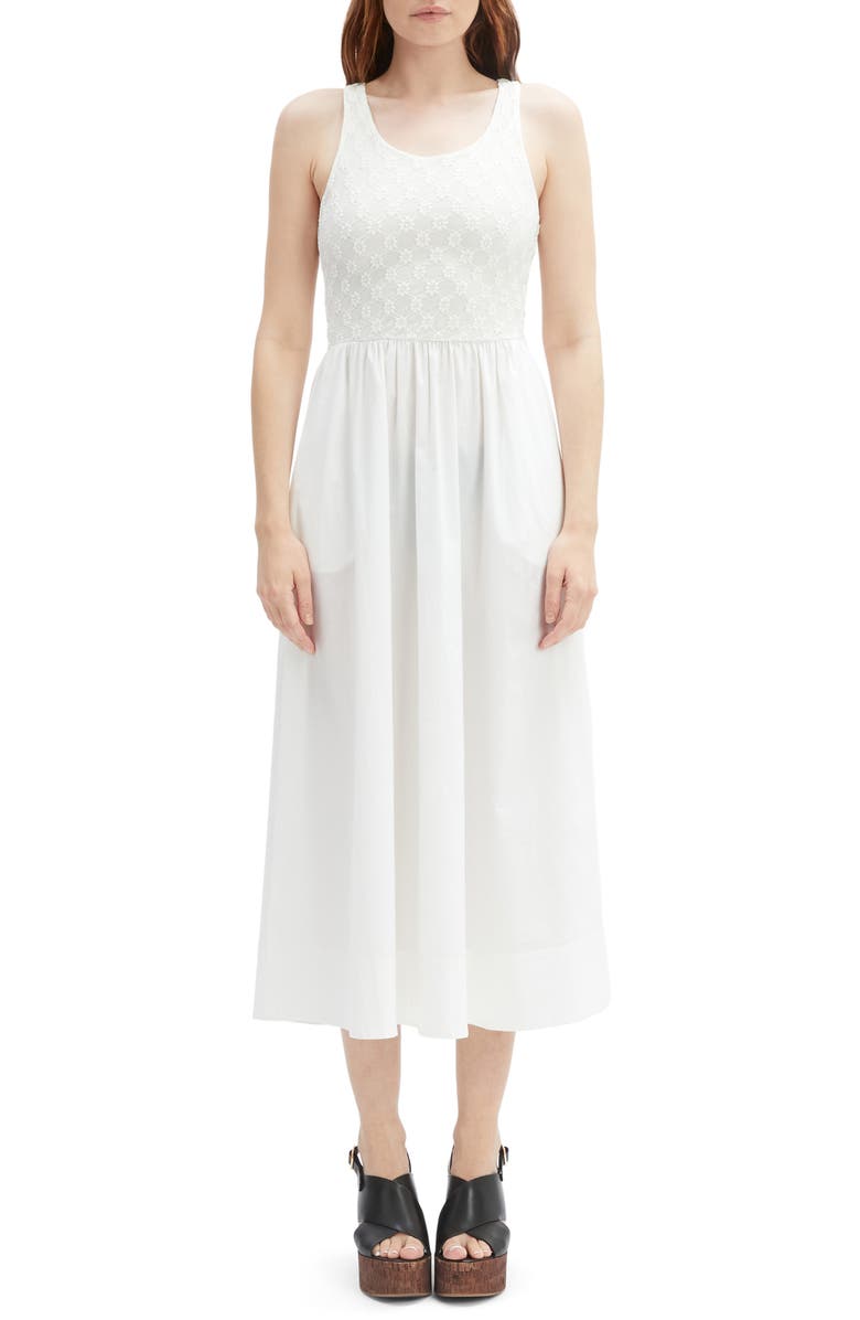 Bardot Bryony Lace & Poplin Midi Dress, Main, color, Orchid White