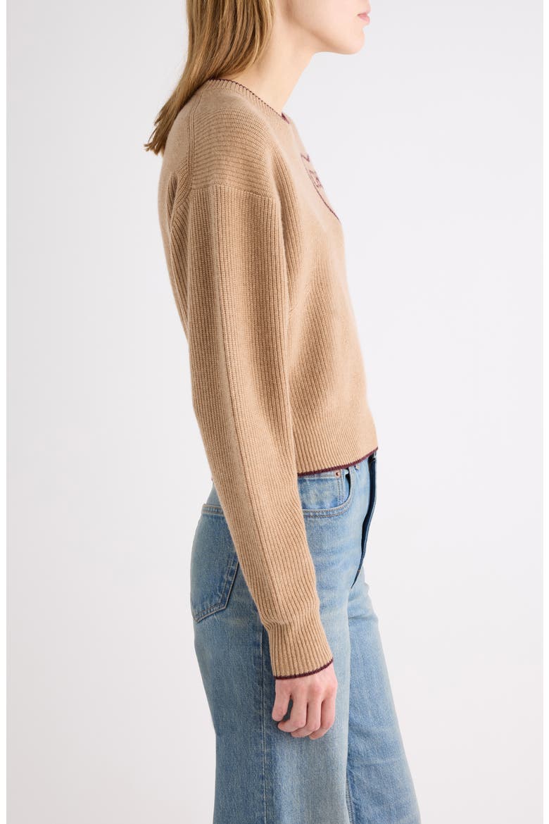 Embroidered Logo Heart Wool & Cashmere Sweater, Alternate, color, BLEACHED BROWN