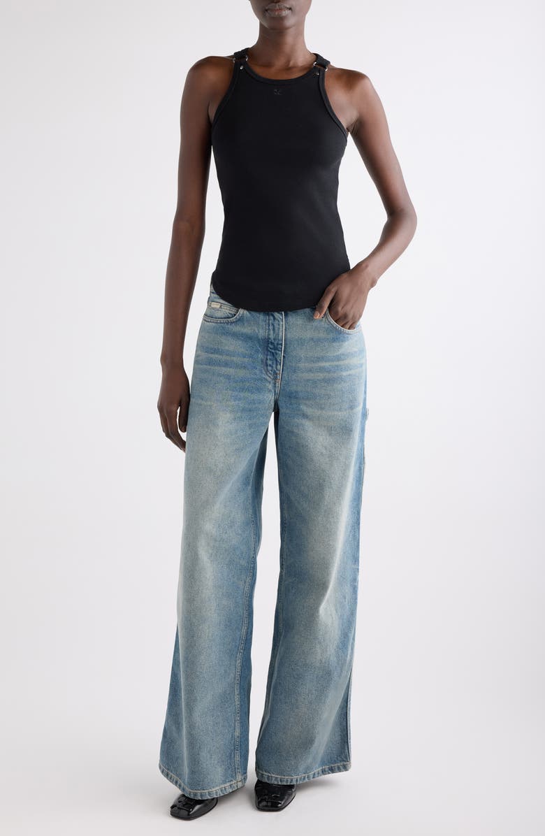 Courrèges Buckle '90s Stretch Cotton Rib Tank, Alternate, color, Black