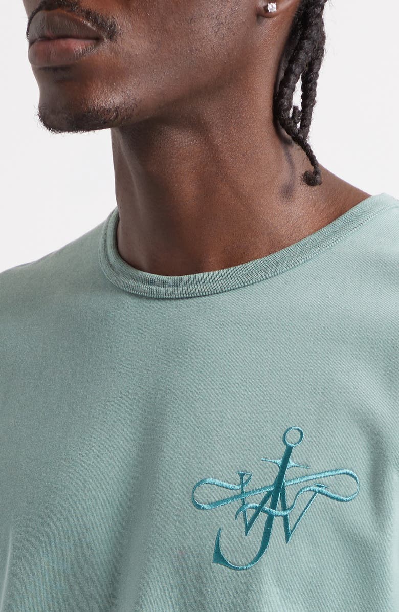 JW Anderson Ribbon Anchor Embroidered Logo T-Shirt, Alternate, color, Washed Teal