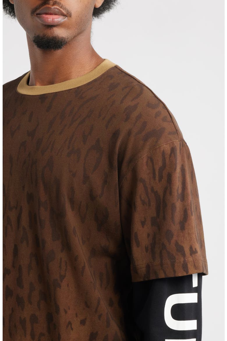 Preda Layered Look T-Shirt, Alternate, color, BROWN