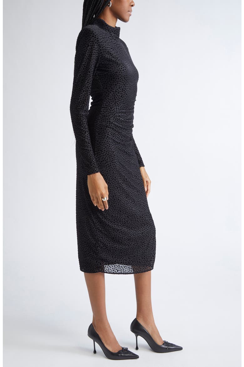 Eveline Flocked Dot Long Sleeve Dress, Alternate, color, BLACK DOT
