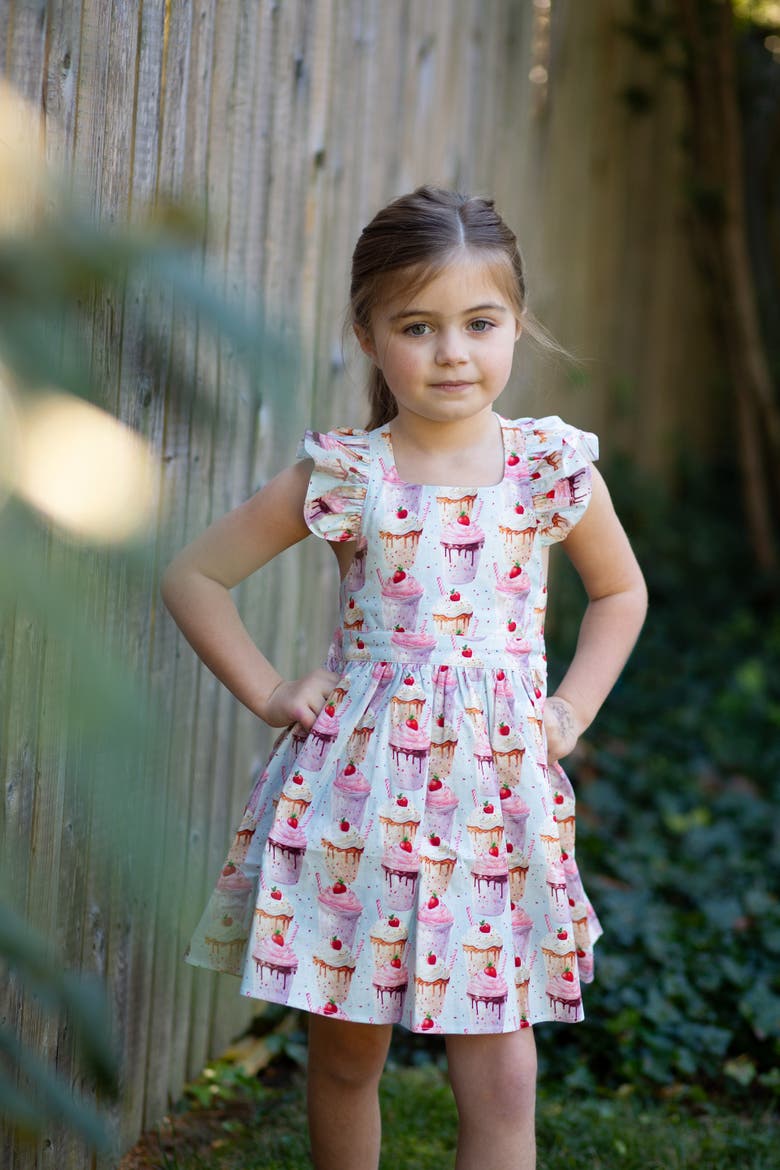 Girls Ruffle Sleeve Dress, Alternate, color, Milkshakes
