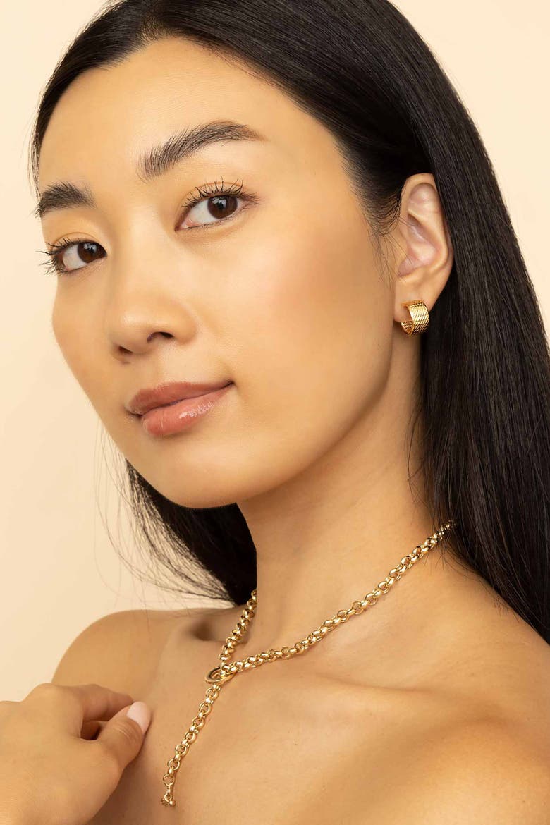 14K Yellow Gold Moto Bold Hoops, Alternate, color, Yellow Gold