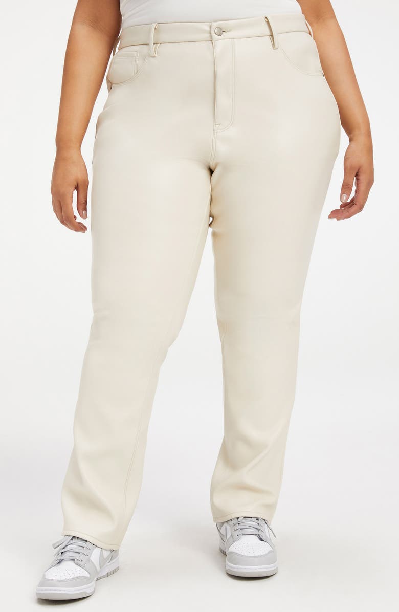 Good American Better Than Leather Faux Leather Good Icon Pants, Alternate, color, Bone001