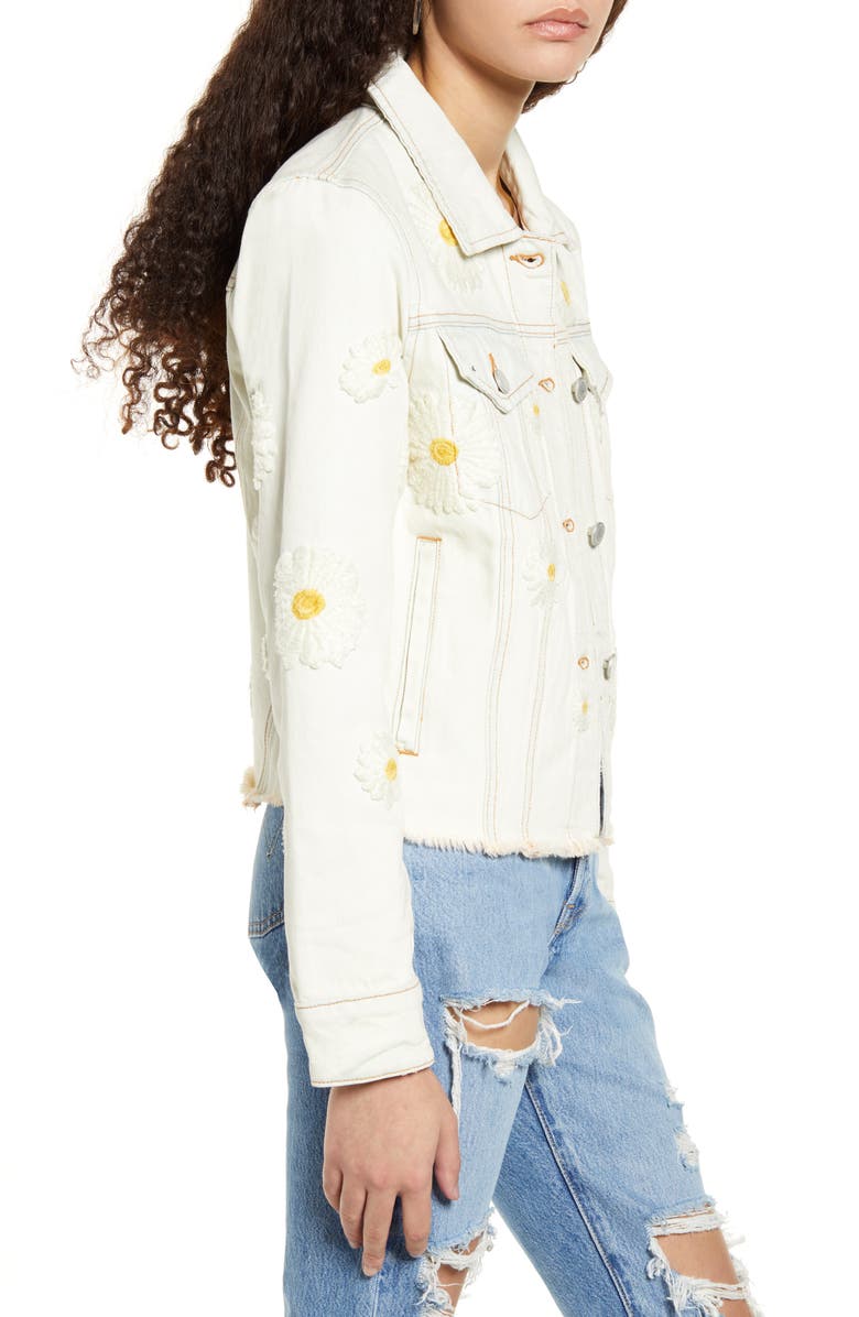 BLANKNYC Daisy Embroidered Bleached Denim Jacket, Alternate, color,